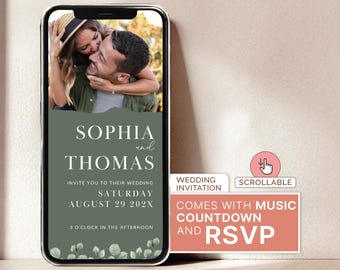 Sage Green Wedding Invitation Digital Invitation Suite Wedding Sage Green and White Invitation Trackable RSVP Wedding Invitation Template