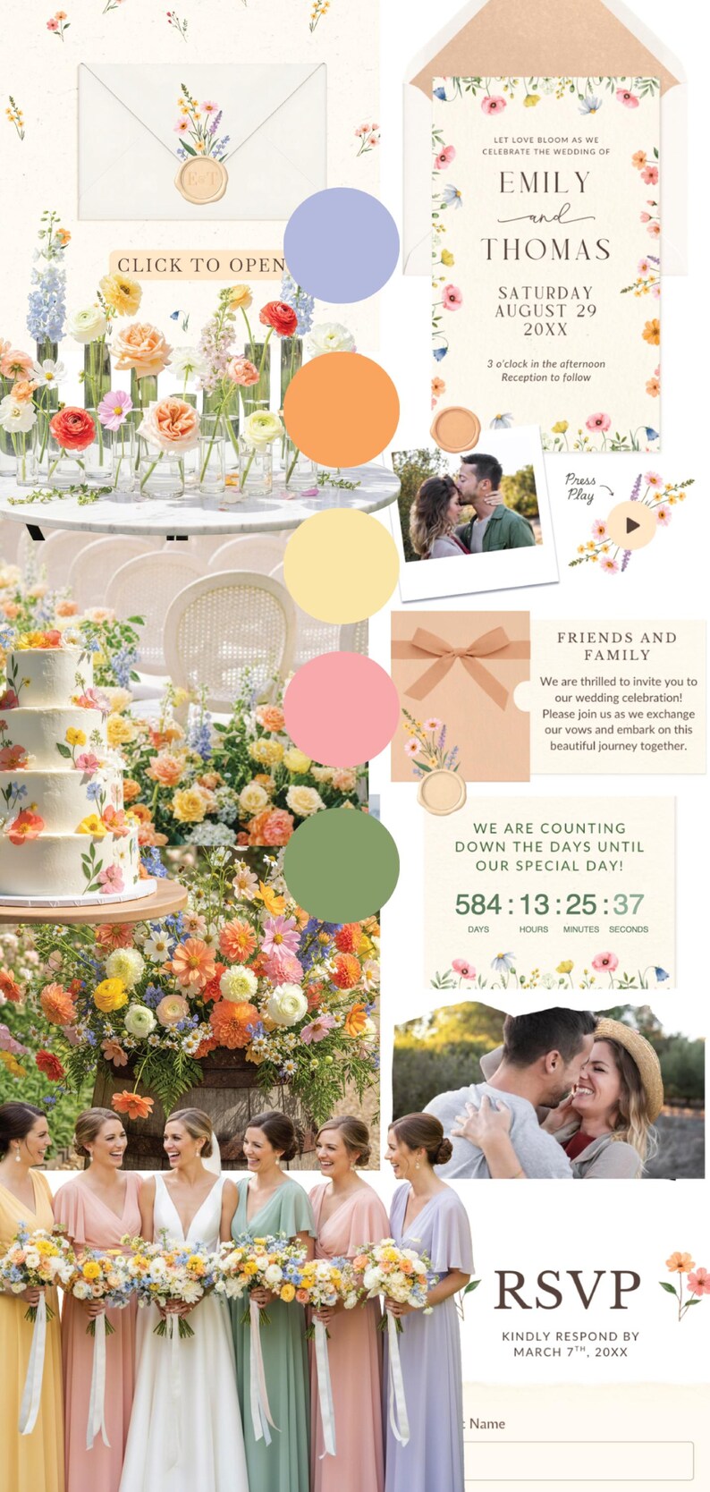 Pastel Floral Wedding Website RSVP Trackable Floral Wedding Template