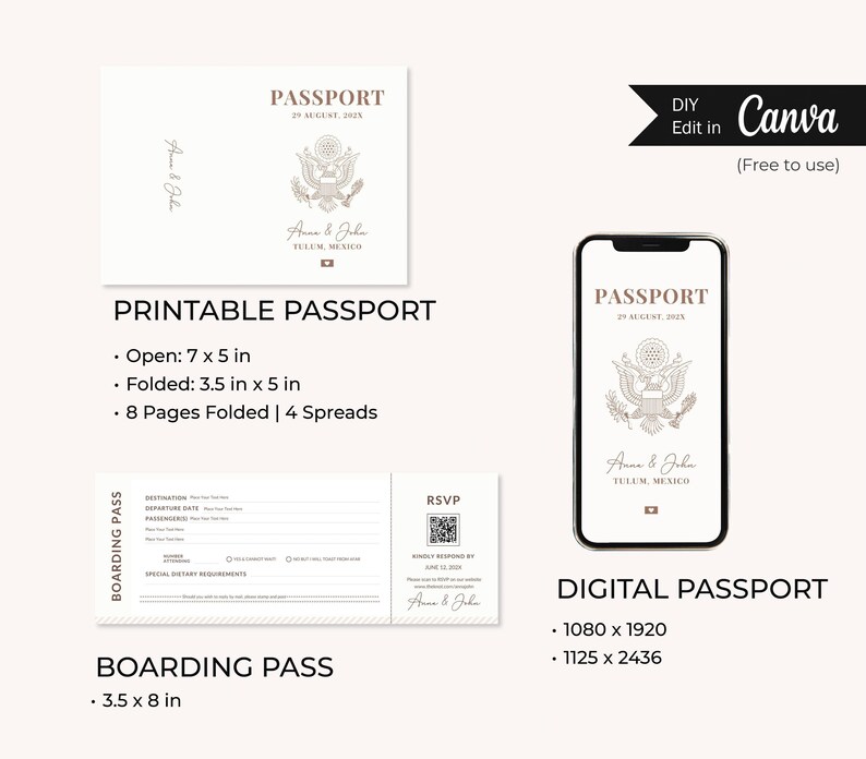 Destination Wedding Passport Printable Passport Wedding Digital Invitation