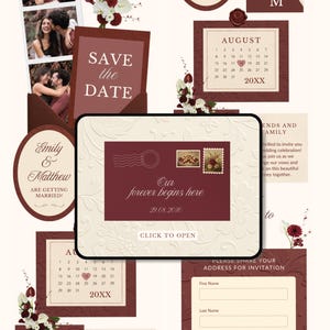 Maroon Digital Save the Date Wedding Elegant Wedding Announcement