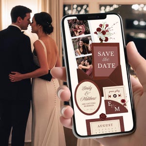 Burgundy Wedding Website Invitation Merlot Floral Save the Date Template