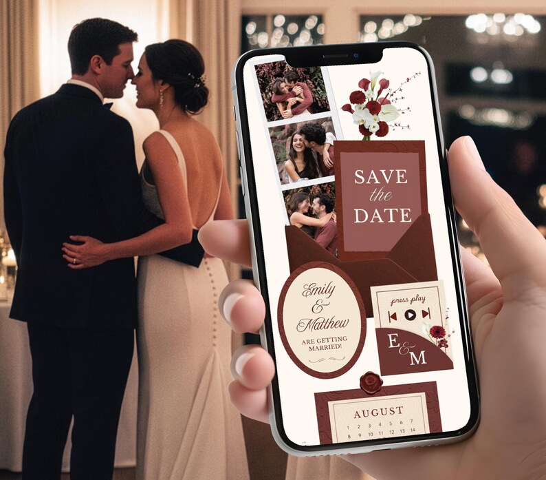 Burgundy Wedding Website Invitation Merlot Floral Save the Date Template