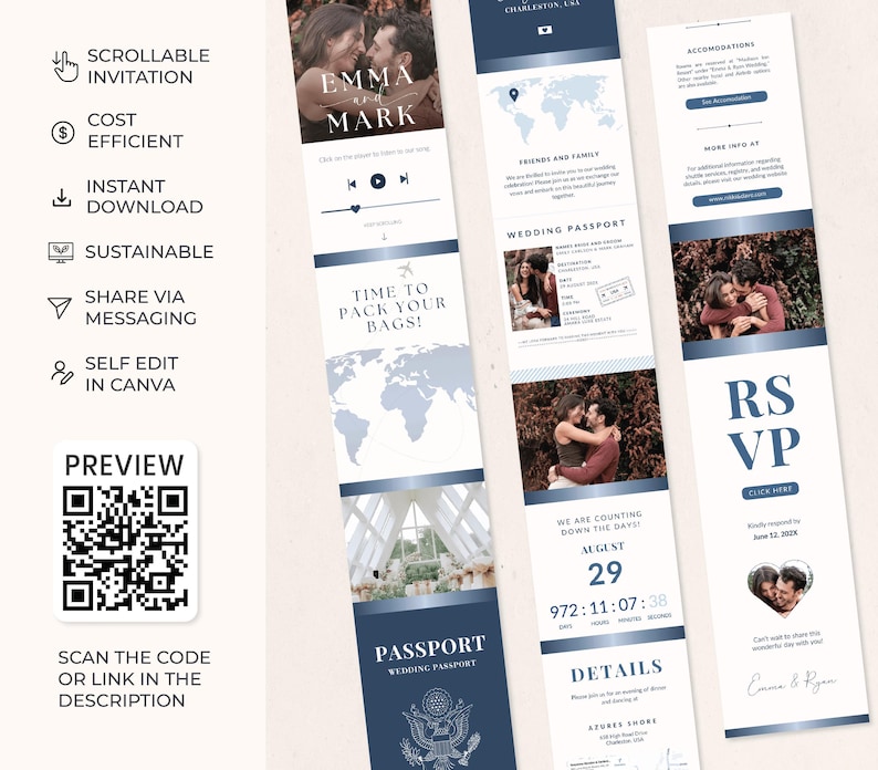 Wedding Invitation Digital Save the Date Destination Wedding Track RSVP Wedding Guest Info Package Destination Wedding Boarding Pass Invite image 2