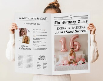 Sweet 16 Birthday Newspaper Invitation Printable Keepsake For Teens Editable Birthday Flyer Sweet Sixteen Party Decor Idea Large Newspaper