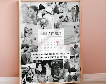 Presente de 1 ano de aniversário para namorado, modelo de colagem de fotos personalizadas, presente de 1º aniversário para marido, presente de aniversário de casamento, namorado
