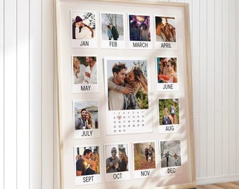 1 Year Anniversary Gift For Boyfriend Custom Photo Collage Monthly Memories Calendar Printable 2 Year Anniversary Gift Personalized Wall Art