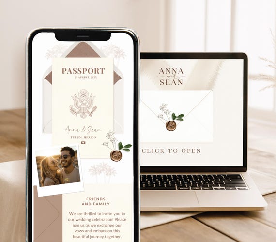 Passport Wedding Website with RSVP Template Destination Wedding Invitation Digital Passport Editable Canva Save the Date Destination Website