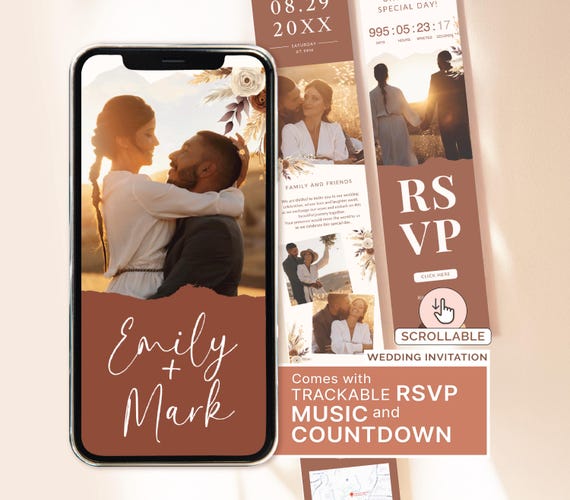 BOHO Wedding Invitation Digital Rustic Wedding Invite Electronic Modern Boho Invitation RSVP Card Terracota Invitation Wedding Rustic Decor