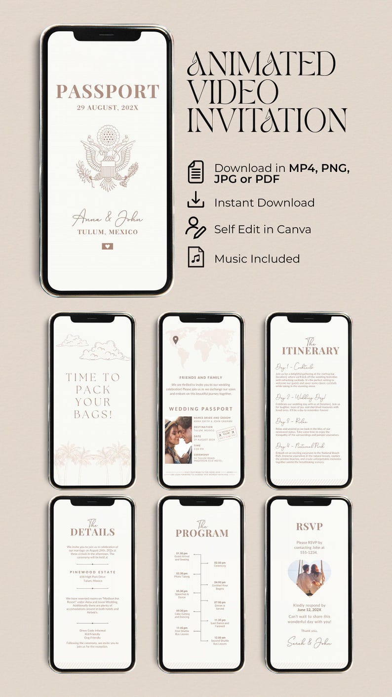 Wedding Passport Invitation Digital Animated Destination Wedding Invite