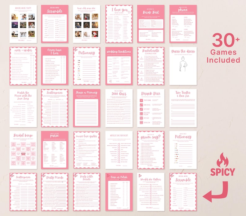 Hens Party Printable Games Fun Bachelorette Trip Game Bundle Pink