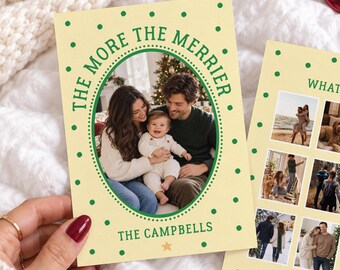Christmas Photo Card Template New Parents Holiday Card Editable Printable Baby First Christmas Green Polka Dot Family Xmas Card Idea Photo