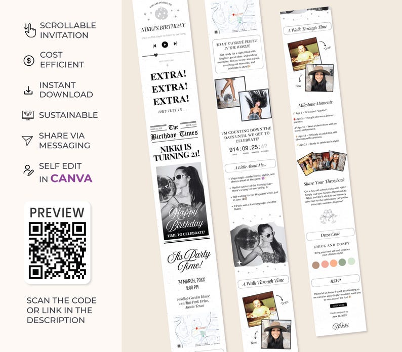 Invitation Announcement Newspaper Invitation Birthday Party 21 Birthday Invite