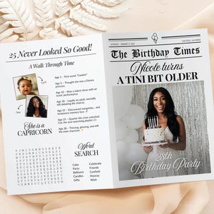 Canvaの誕生日新聞編集可能テンプレート誕生日新聞招待状カスタム新聞パーティーチラシ印刷可能な彼女のための誕生日カードユニークな