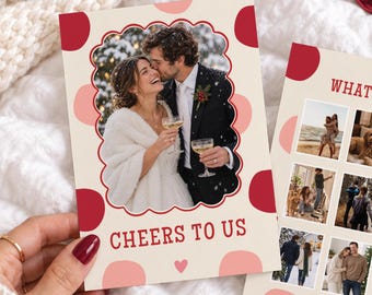 Newlywed Christmas Card Template First Christmas Married Holiday Photo Card Editable Printable Red Pink Polka Dot Wedding Photo Card Married