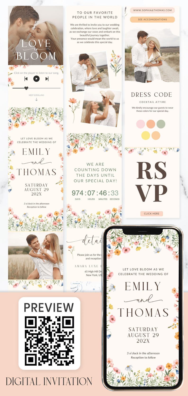 Garden Flower Wedding Invitation Template Summer