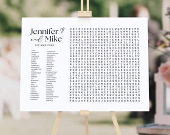 Custom Wedding Word Search Game Sip and Search Wedding Word Search Printable Word Search Puzzle Giant Word Search Template Game Wedding DIY