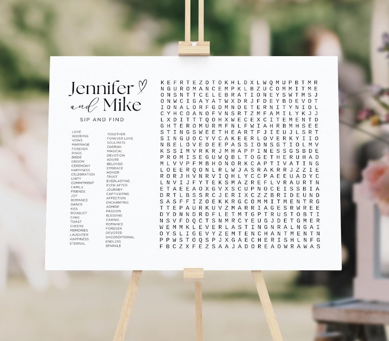 Custom Wedding Word Search Game Sip and Search Wedding Word Search Printable Word Search Puzzle Giant Word Search Template Game Wedding DIY image 1