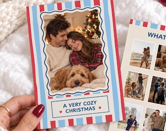 Family Holiday Card Newlywed Holiday Card Cute Idea for Greeting Card Holiday Trendy Card Stripes Colorful Family Card Template Canva 2026