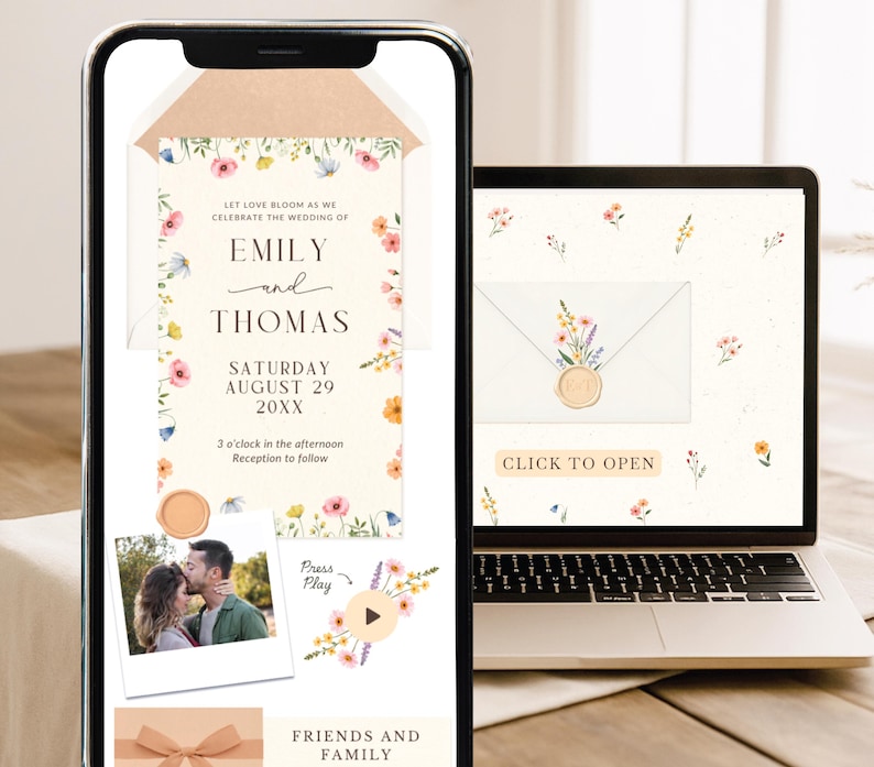 Spring Wedding Website Invitation Wildflower Wedding Invitation Digital