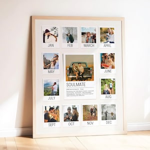 1-jarig jubileumcadeau voor vriend Afdrukbare soulmate fotocollage cadeau voor hem Eerste Valentijnsdagcadeau Aangepaste maandelijkse geheugenweergave