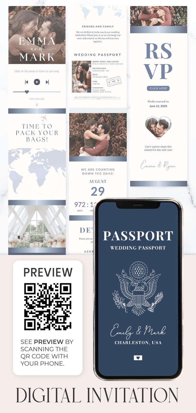 Wedding Invitation Digital Save the Date Destination Wedding Track RSVP