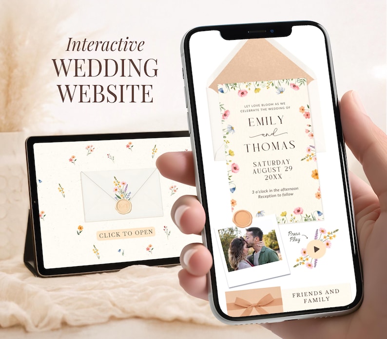 Spring Wedding Website Invitation Wildflower Wedding Invitation Digital