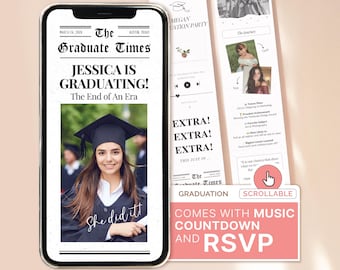 Graduation Newspaper Template Graduation Party Invitation Newspaper Grad Party Invitation Graduation Announcement Canva Graduation Party