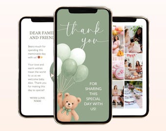 Baby Shower Thank You Card Baby Bear Green Digital Teddy Bear Baby Shower Thank You Card Green Bear Baby Shower We Can Bearly Wait Thank You