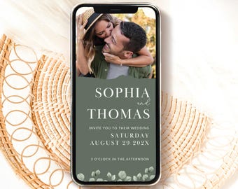 SAGE GREEN Wedding Invitation Digital Invitation Suite Wedding Sage Green and White Invitation Trackable RSVP Wedding Invitation Template