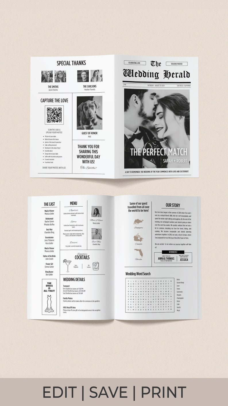 Wedding Newspaper Template Wedding Day Program Template Wedding