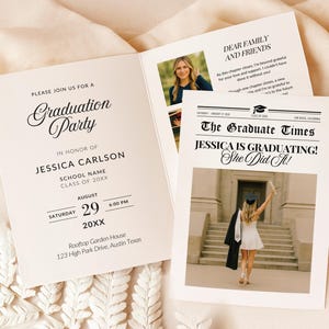 Modèle de toile pour faire-part de remise des diplômes de la promotion 2025 dans un journal