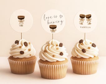 Love is Brewing Cupcake Topper Coffee Bridal Shower Cupcake Topper Bridal Dessert Table Decor Espresso Martini Tag Print Dessert Table Decor