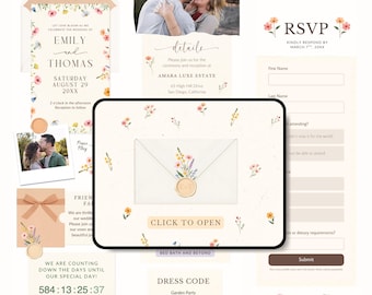 Spring Wedding Website Invitation Wildflower Wedding Invitation Digital Pastel Floral Wedding Website RSVP Trackable Floral Wedding Template