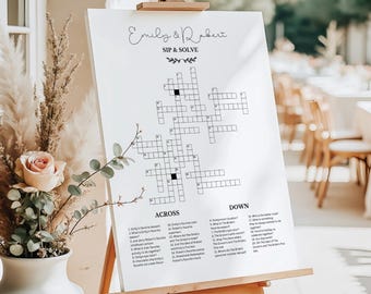 Wedding Crossword Puzzle Wedding Sip and Solve Wedding Decor Minimalist Crossword Puzzle Wedding Crossword Template Wedding Game Crossword