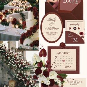 Maroon Digital Save the Date Wedding Elegant Wedding Announcement