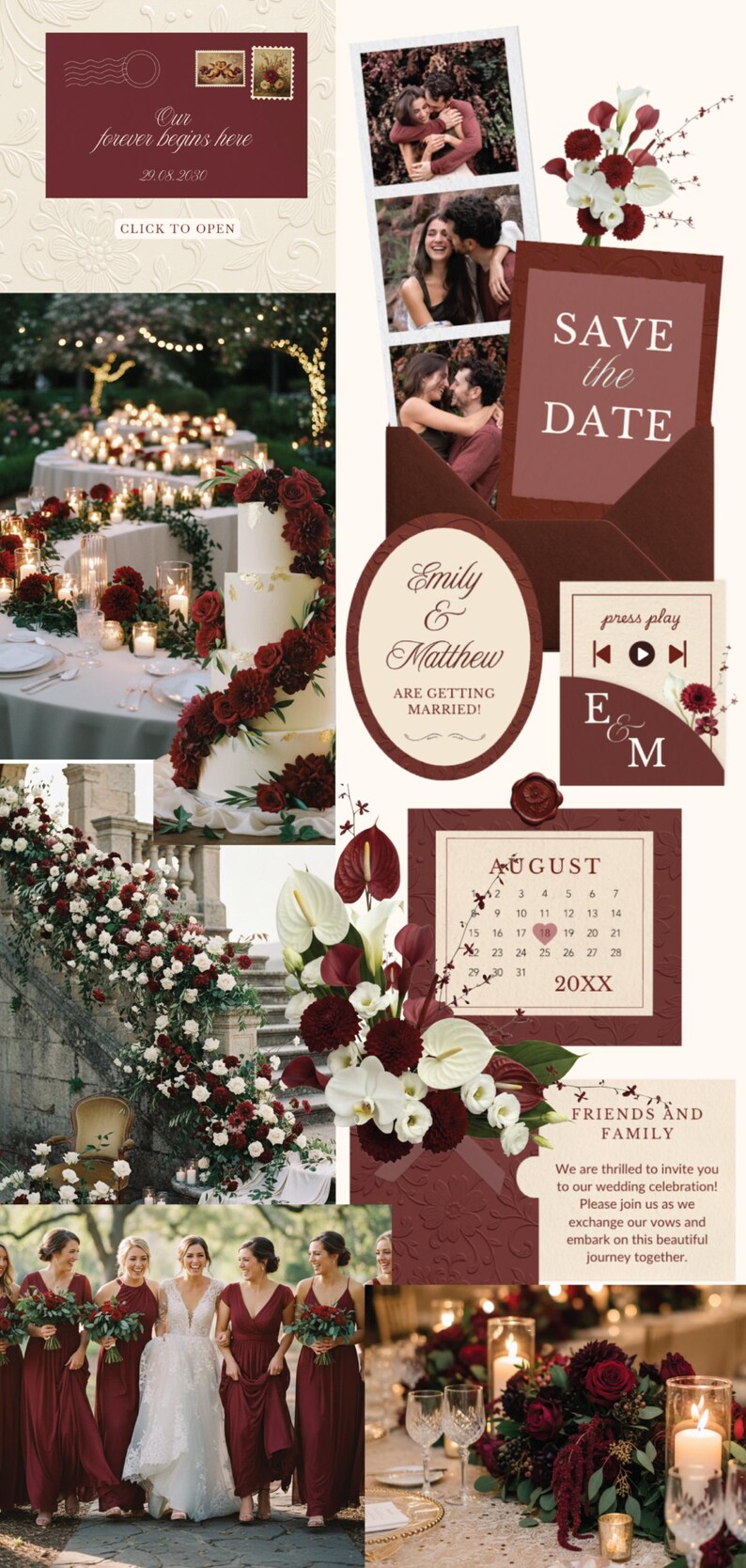 Maroon Digital Save the Date Wedding Elegant Wedding Announcement