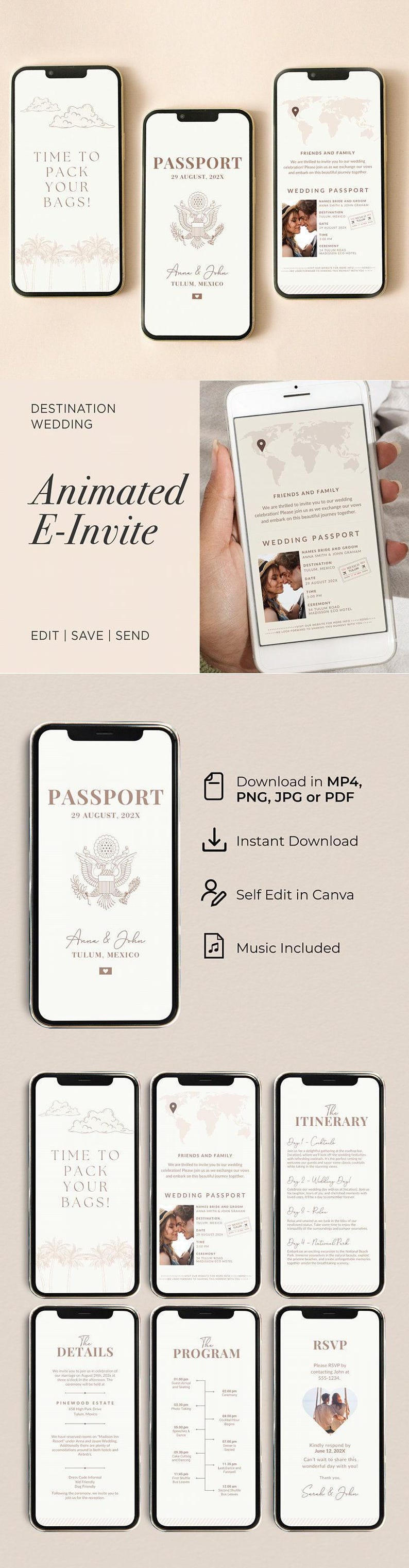 Passport Wedding Invitation Destination Wedding Invitation Digital