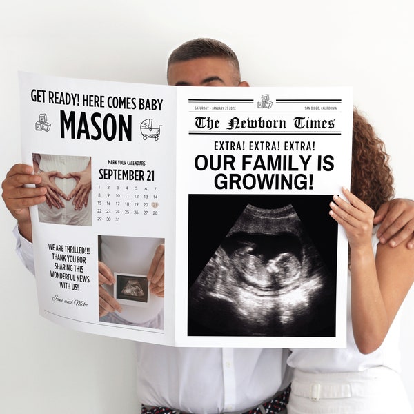 Large Newspaper Pregnancy Announcement Newspaper Baby Announcement Newspaper Pregnancy Social Media Announcement Pregnant Newspaper Template