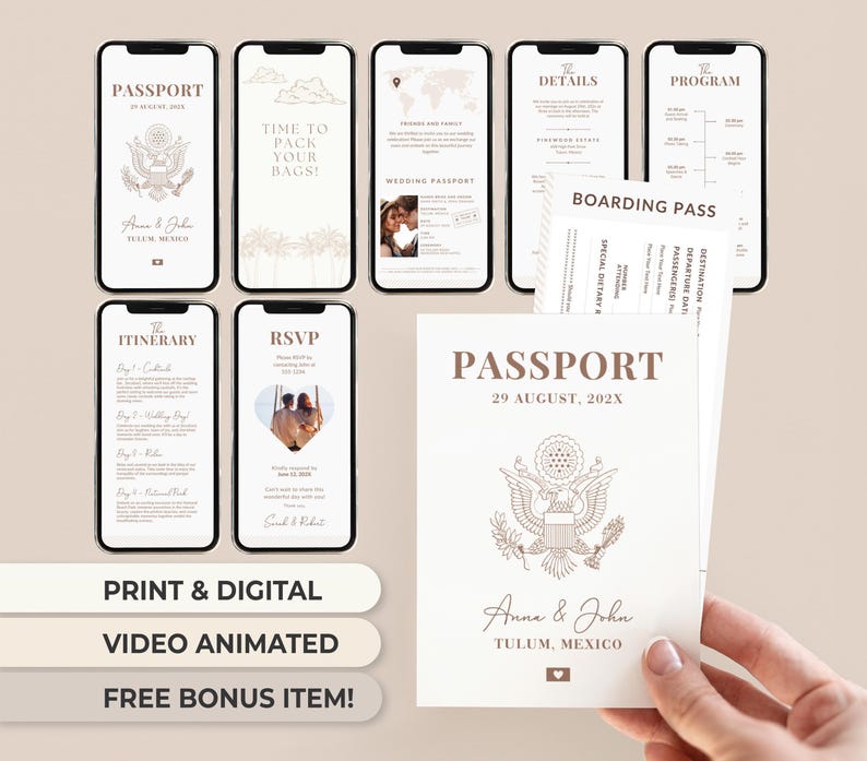 Destination Wedding Passport Printable Passport Wedding Digital Invitation