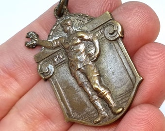 Art nouveau medal, Modernist sports award medal. Bronze. Vintage & Antique Jewelry.