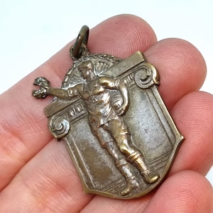 Art nouveau medal, Modernist sports award medal. Bronze. Vintage & Antique Jewelry.