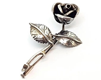 Rose brooch, Silver rose, antique silver brooch. Bouquet of flowers. Circa 1950. Original brooch. Antique & Vintage jewelry.