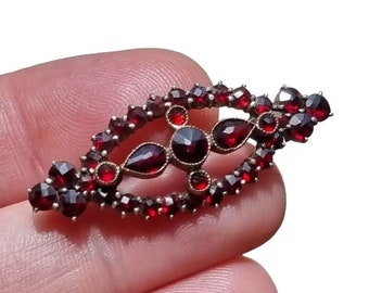 Victorian Bohemian Garnet Pin Brooch, Antique Jewelry, Statement piece,  Long brooch for women, January Birthstone, gifts for collectors.