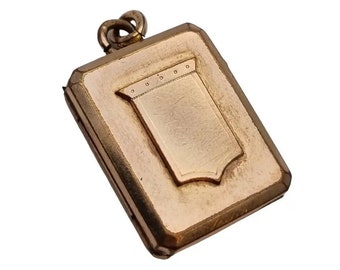 Shield locket, Victorian Rectangular Medallion Pendant for collectors, vintage gilt pendant, gifts for women, Antique and vintage jewelry.