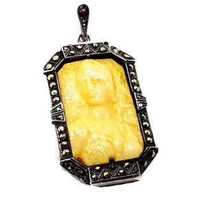 Medalla de Madonna Art Decó, Medalla de plata antigua, arte religioso, Regalos religiosos antiguos, Circa 1940, Plata 925, Joyería antigua y vintage.