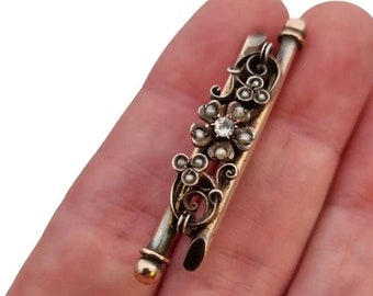 Broche étoile Plaqué Or FIX Avec Perle Centrale - Bijou XIXe Siècle - Occasion - Qualité Exceptionnelle