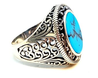 Turquoise stone silver ring, natural turquoise silver ring, 925 sterling silver, Size 12 1/2 USA