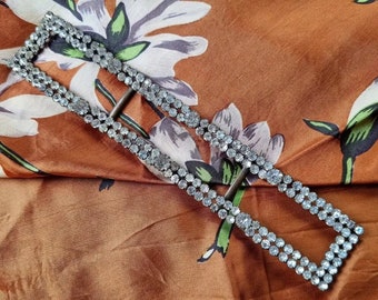 Art deco buckle, Rhinestones buckles, Cristal Buckle, Large buckle, Costume Buckle, shiny white paste rhinestones, flapper accessories.