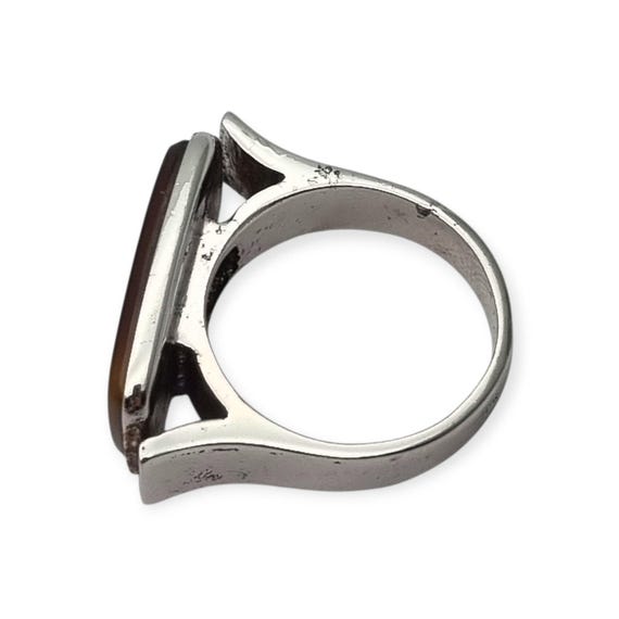 Vintage 915 silver ring with rectangular brown ca… - image 8
