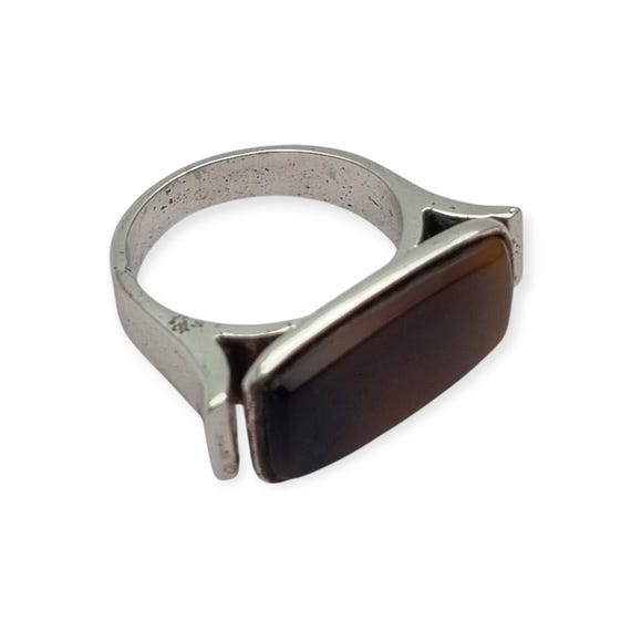 Vintage 915 silver ring with rectangular brown ca… - image 6